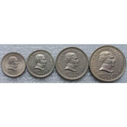 Uruguay 1953 coin 1.2.5.10 cents full Set 4 Pieces Unc Real Original Coins Collection