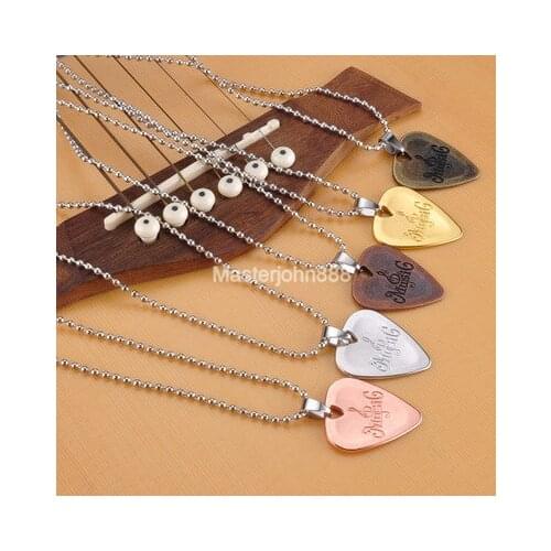 Vintage Style Copper Bronze Music Electric Rock Metal Guitar Picks Necklace Free Shipping