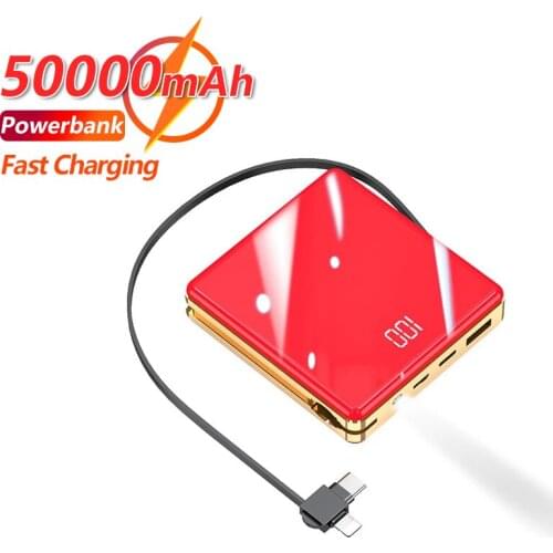 50000mAh Large Capacity Mobile Power Bank Fast Charger Built-in Charging Cable Portable Digital Display Charging IPhone Xiaomi