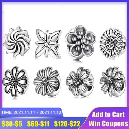 Top quality 925 Sterling Silver Floret flowers spacer Beads Fit Charm Silver 925 Original Bracelet fine Jewelry making
