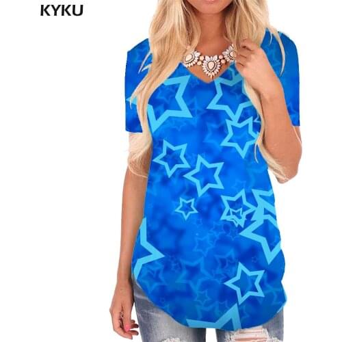 KYKU Galaxy T Shirt Women Dark Blue Funny T shirts Space V-neck Tshirt Universe Tshirts Printed Womens Clothing Hip hop Cool