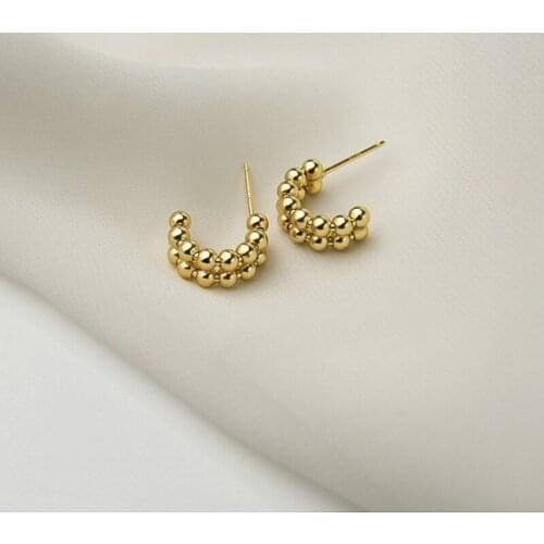 925 Sterling Silver Beads Stud Earrings for Women Men Layerd C Shaped Earrings Daily Jewelry New