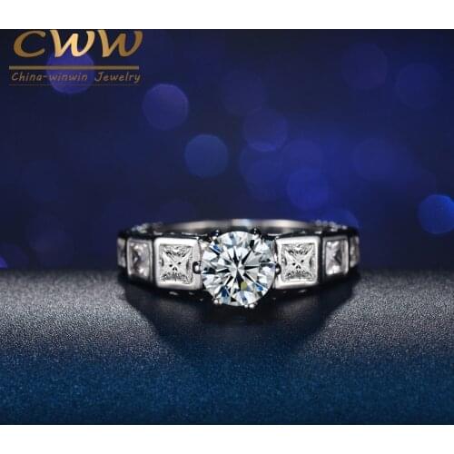 CWWZircons Sparkling Square And Round Cubic Zirconia Pave 1 ct CZ Rings Wedding Engagement Jewelry For Women R011