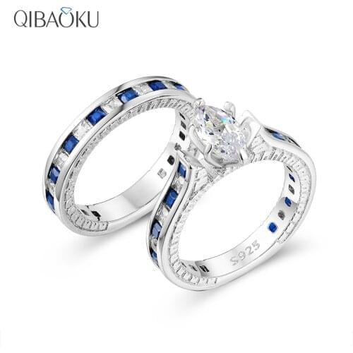 925 Sterling Silver Ring Fashion Luxury White Blue Zircon Rings Set for Women Fine Jewelry Gift Wedding Engagement Rings