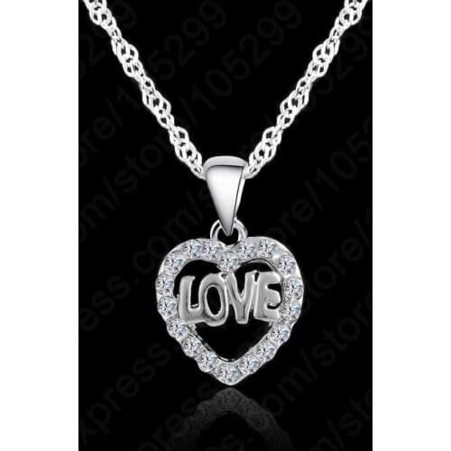Retail Good Quality Heart Love Pendant Necklace 925 Sterling Silver Pendant Necklace Girls Fashion Jewelry Accessories