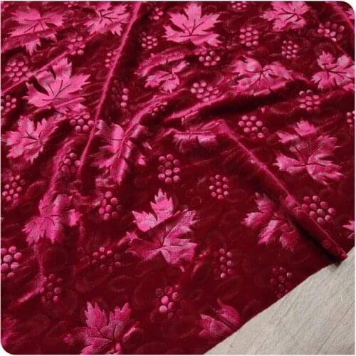 1 Meter Red Color Fabric Flower Autumn Korean Elastic Embossed Velvet Cloth Cheongsam Dress Clothing Fabric