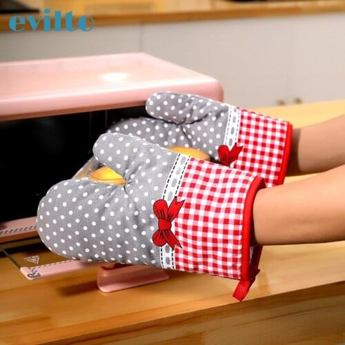 1pcs Microwave Oven Gloves Thickened Lattice Heat Resistant Oven Non-slip Cotton Insulated Baking Cooking Gloves Kitchenware