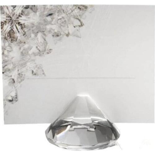 Free Ship Diamond Shaped Optical Glass Place Card Holder Wedding Decoration Bridal Shower Party Favors Table Decorations 10Pcs