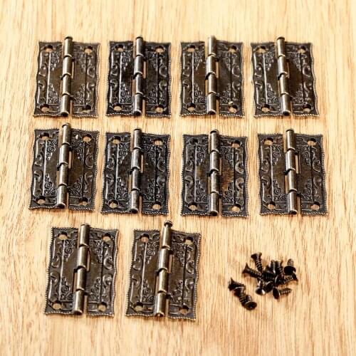10Pcs Door Hinges Drawer Jewellery Box Hinges 36x23mm Antique Bronze Cabinet Hinges with Screws Furniture Hardware Accessories