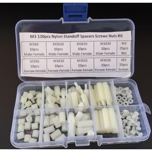 130pcs High Quality M3x6/10/15/20 Nylon Hex Spacers Standoff / Screws/ Nuts Assorted Kit