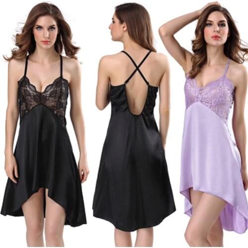 2021Women Nightdress Sexy Lingerie Silk Nightgown Night Suit Dress Lace Sleepwear Homewear Nightie Satin Nightgowns