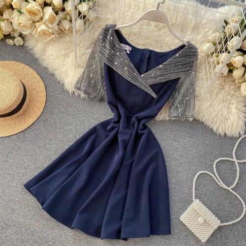 Shining Formal Party Dress Women V Neck Sexy Bodycon Dresses Spring Puff Sleeve Transparent 2020 Ins Vestidos