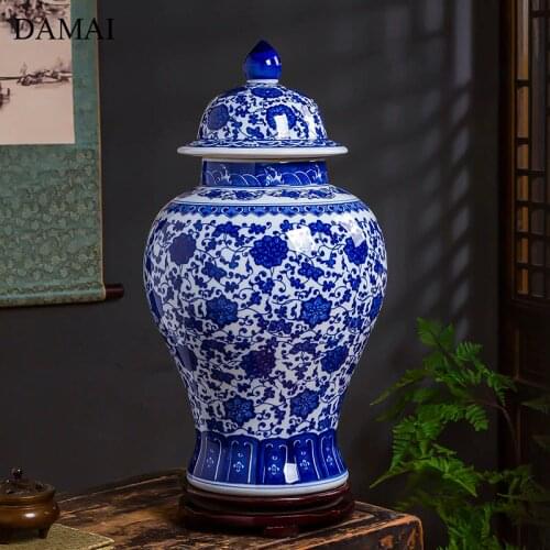 Painted Ceramic Large Vase Chinese Classical Decorative Blue and White Porcelain Flowers Vases Living Room Decoration Storage