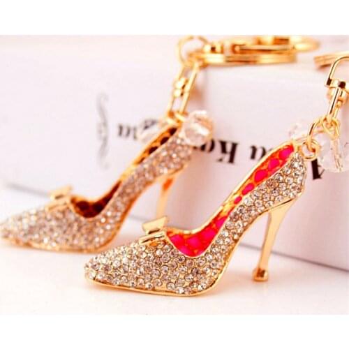 High Heel Shoe Keychain Full Rhinestone Crystal Purse Car Key Chain Bag Decorative Alloy Keyring Red Black bag Keychains
