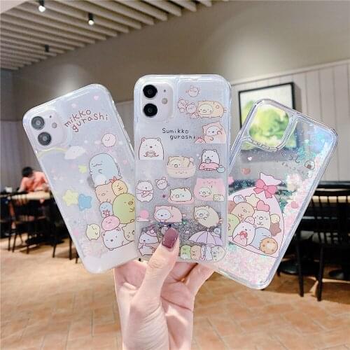 Sumikkogurashi glitter sequins flashing quicksand TPU phone case for iPhone 12Pro 11 7 8 Plus X XR XS MAX Anime Phone Cover