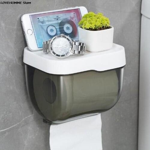 Bathroom Toilet Paper Towel Holder Wall Mount Plastic WC Toilet Paper Holder With Storage Shelf Rack Paper Storage Box