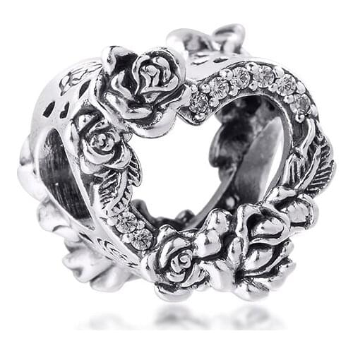 DIY Fits for Pandora Charms Bracelets Open Heart & Rose Flowers Beads 100% 925 Sterling-Silver-Jewelry Free Shipping