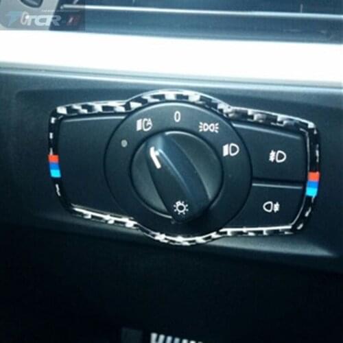 For bmw E90 E92 3 Series Carbon Fiber Car Headlamp Switch Trim Refit Sticker Switch Frame Decor Stickers Car styling accessories