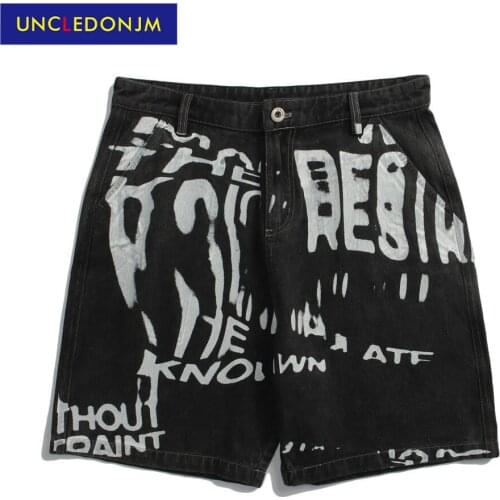 Graffiti hip hop jeans mens street wear mens loose jeans Distressed black jeans men clothing 2021 shorts DU- DM036