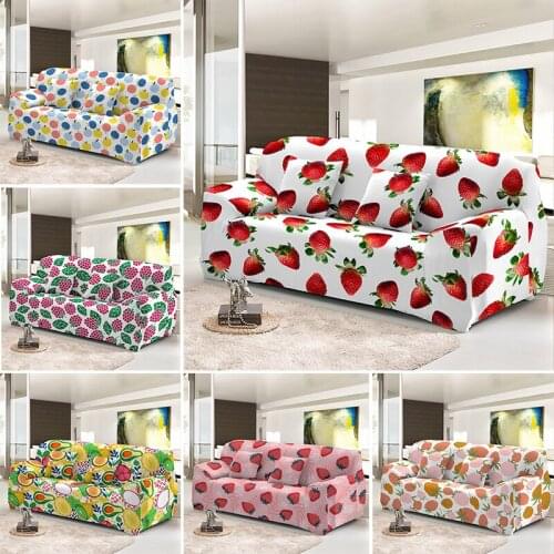 Strawberry Elastic Slipcovers Corner Couch Cover For Living Room Fruit Print Combination Sofa Covers 1/2/3/4 Seaters Anti-Dust