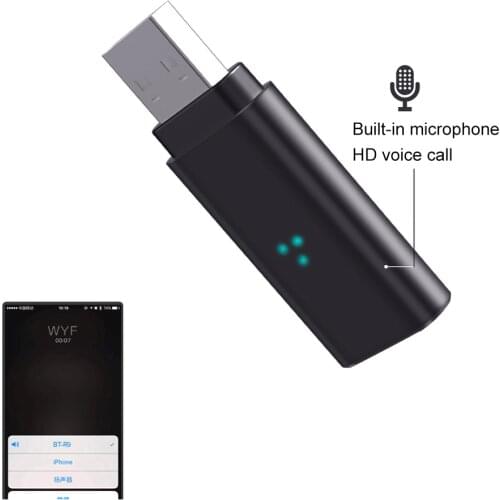 MIC Handsfree USB Bluetooth Receiver 3.5mm Aux Cable Bluetooth 5.0 EDR Aptx Wireless Audio Adapter Hands Free Car Kit For Phone