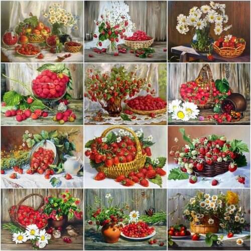 GATYZTORY Frame Wild Strawberry DIY Painting By Numbers Acrylic Canvas Wall Art Picture By Number Handpainted Acrylic Canvas Pa