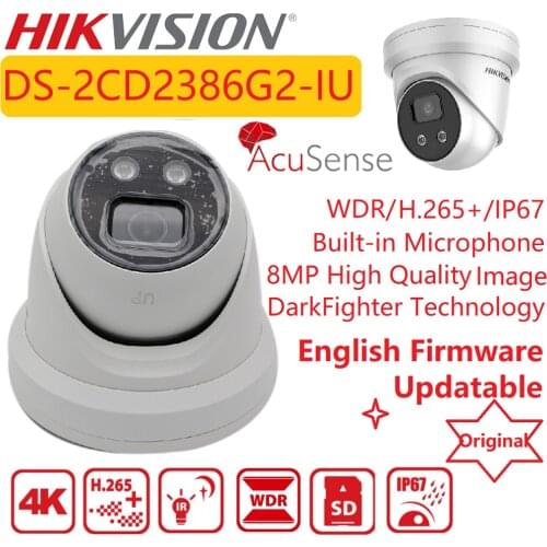 Hikvision IP Camera 8MP DS-2CD2386G2-IU POE IR IP67 IPC Turret Network Surveillance Camera Built-in Microphone CCTV AcuSense