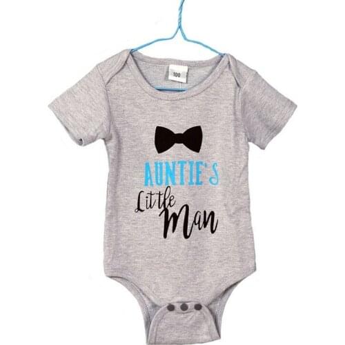 Grey Black Bowtie Baby Boy Bodysuits Newborn One-Piece Clothes Aunties Little Man Babies Jumpsuits 100% Cotton Shirt Babywear