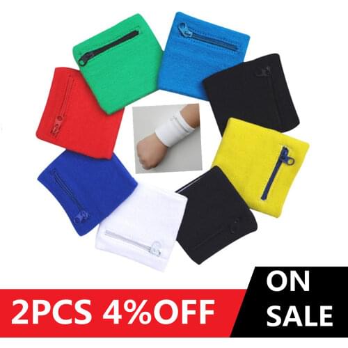 1 Pc Cotton Wristbands Sport Sweatband Zipper Wrist Wallet for Running Basketball Tennis Sweat Wrist Support Brace Wraps Guard