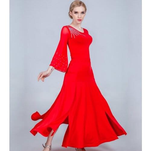 Red Standard Dance Dress For Women Costumes Long Dress Suit Rhinestone Waltz Dress Ballroom Dance Ballroom Dance wear BL1729