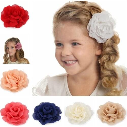 MISANANRYNE Newborn Chiffon Petals Poppy Flower Hair Clips Rolled Rose Fabric Hair Flowers For Kids Girls Hair Accessories New