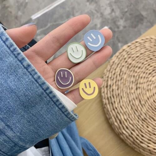 YAOLOGE 2021 For Women Trendy Colorful Smile Round Stud Earrings Geometric Alloy Ear Accessories Girls Fashion Party Jewelry
