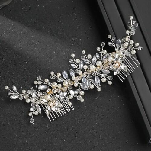 Fashion Silver Color Luxury Wedding Hair Accessories Handmade Crystal Tiara Hair Comb Bride Headpiece Double Combs Women Jewelry