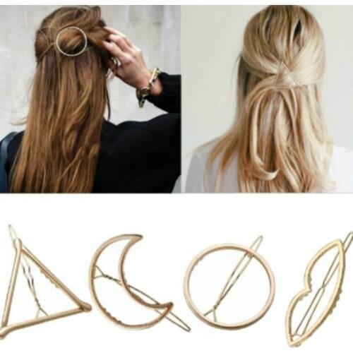 Fashion Woman Hair Accessories Triangle Hair Clip Pin Metal Geometric Alloy Hairband Moon Circle Hairgrip Barrette Girls Holder