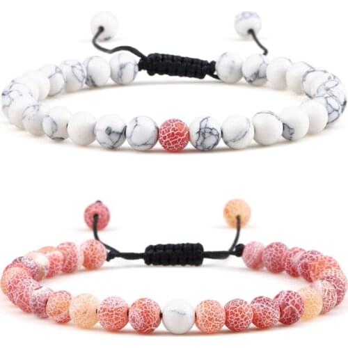 Red Weathered Stone Bracelet 6mm Beaded Mens White Turquoises Bracelets&Bangles Braided Adjustable Woven Rope For Women Jewelry