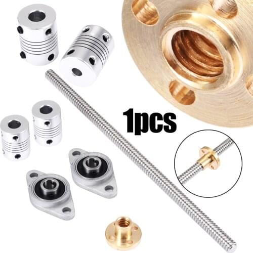 New 1Pcs 2mm T8 Lead Screw Rod CNC Linear Rail Bar Shaft + 2Pcs Coupling + 2Pcs Pillow Block with Nut