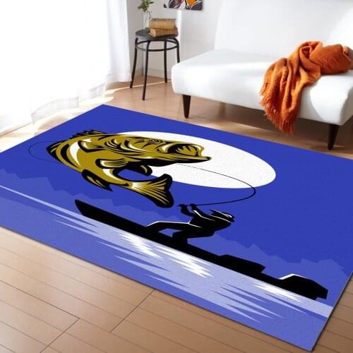 Largemouth Bass Fisherman Fishing Rod Carpet Bedroom Room Bedside Blanket Rug for Living Room Cloakroom Carpet Bedroom Decor