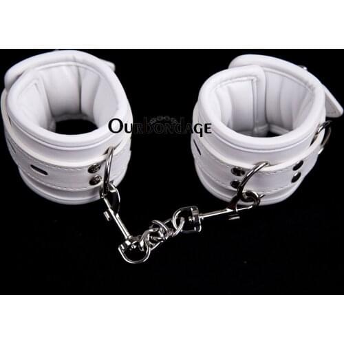 Ourbondage Adjustable White PU Leather Thicken Sponge Handcuffs Ankle Cuff Restraints BDSM Bondage Sex Toy