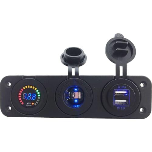 DIY 3 in 1 Panel 4.2A Dual USB Car Charger Outlet Voltmeter Cigarette Lighter Socket Splitter Adapter for Truck Car Marine Boat