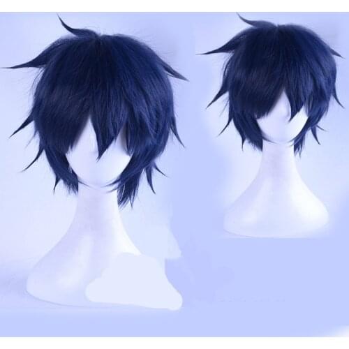 Anime Ao no Exorcist Okumura Rin Blue Synthetic Hair Cosplay Blue Exorcist Heat Resistant Hair Cosplay Wig + Wig Cap