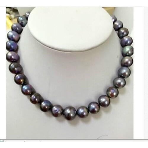 Stunning kmm round blackred pearl necklace 18inch14k