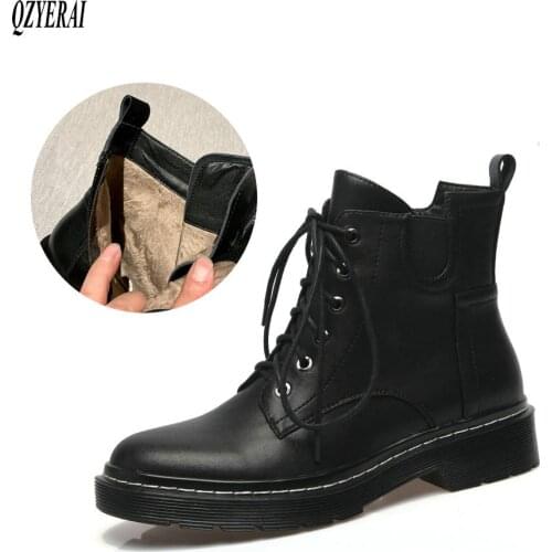 QZYERAI New winter 100% genuine leather ankle Women boots Riding boots motorcycle Female boots Women shoes cowhide Size 34-43
