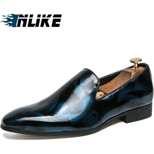 INLIKE Patent Leather Flats Men Dress Shoes Loafer Italian Mens Wedding Shoes Slip on Shoes