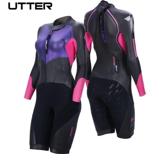 UTTER Women Purple Swimrun Short Legs Smooth Skin Triathlon Suit Yamamoto Neoprene Swimsuit Surf Wetsuit for Swimwear