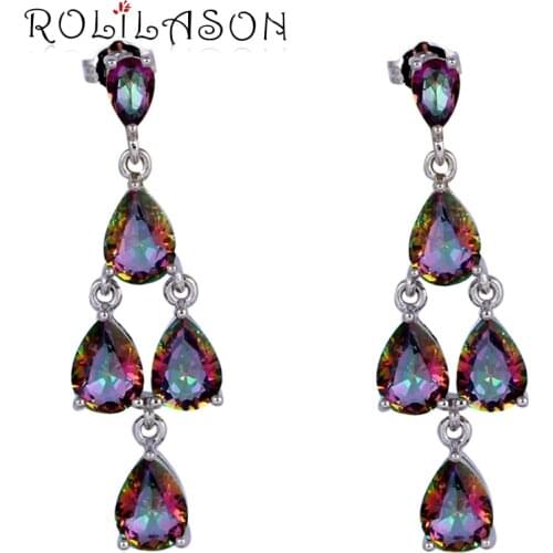 Party Elegant design Wholesale & Retail Rainbow zirconl silver color Stamped Drop Earrings Fashionl Jewelry JE1007