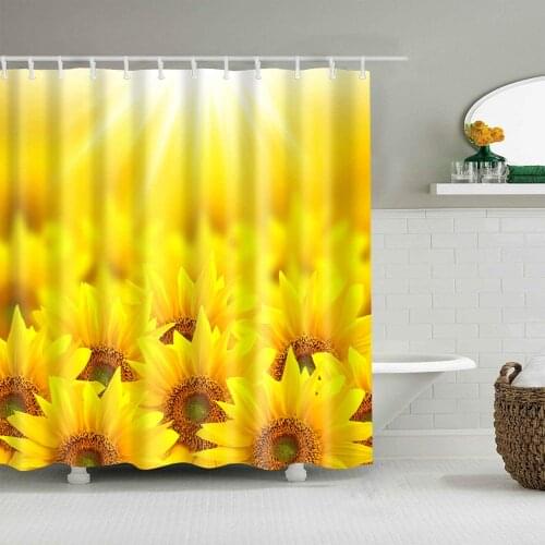 Yellow Beautiful Flower White Dazzling LightBathroom shower curtain durable fabric mildew bathroom accessories creative with