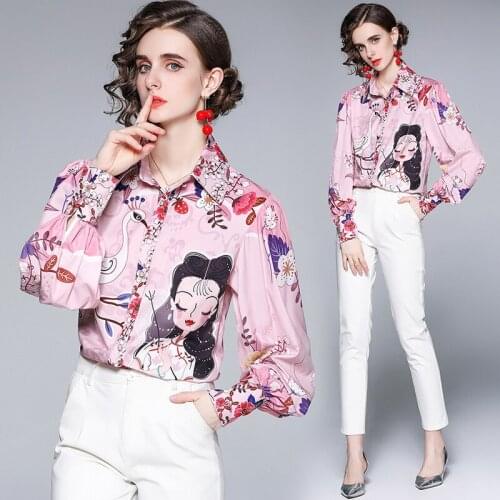 Dropshipping New Spring Summer Fall Vintage Floral Print Collar Long Sleeve Women Ladies Party Casual OL Work Top Shirt Blouse