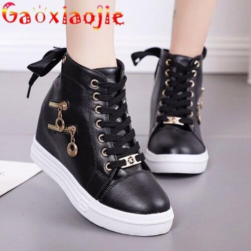 2021 New Platform Thick-Soled Inner Increase Women Shoes Casual Lace-Up Waterproof Wedges Shoes Zipper Decorative Fashion Women