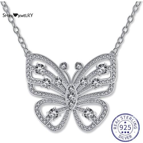 Shipei Romantic Cute 925 Sterling Silver Created Moissanite Butterfly Gemstone Wedding Fine Jewelry Engagement Pendant Necklace
