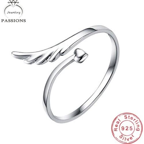 LYNNE Jewelry Fashion Personality 925 Sterling Silver Rings Open Adjustable Angel Wing Finger Ring Women Fine Accessories Gift